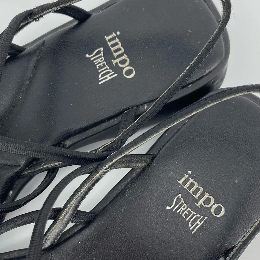 Impo Stretch Bonet Strappy Square Toe Sandal Flats, Black/Silver, Women's 6